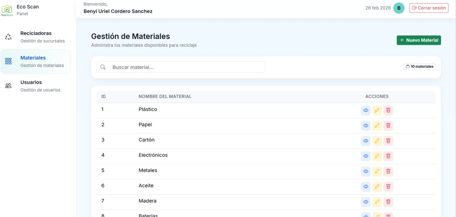 Gestión de materiales de ecoScan